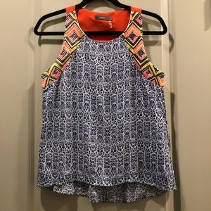 THML Blue Print Tribal Embroidered Tank Top